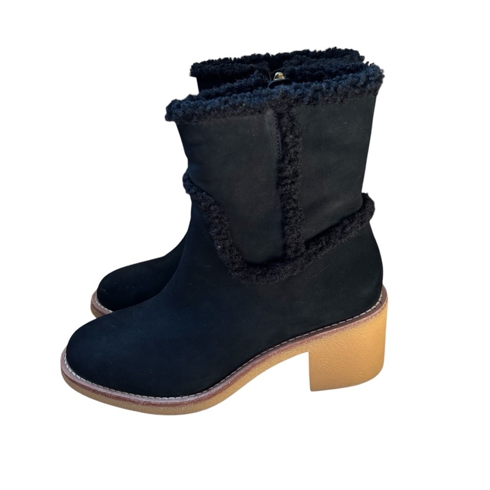 J. Crew Sherpa Stacked Heel Boots Leather Women’s Size 7.5 Faux Fur Lining - Picture 2 of 9